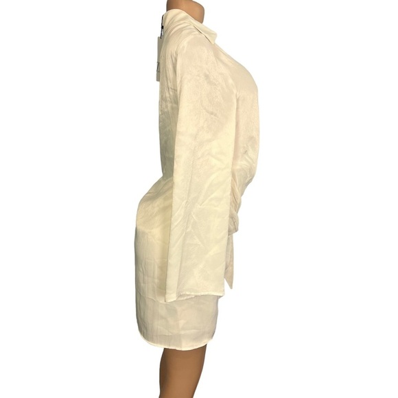 Zara Ivory Ecru Short Dress With Tie Detail Long Sleeve - Picture 5 of 9